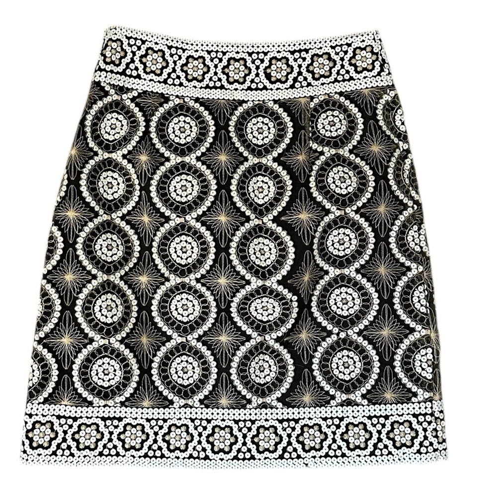 Tory Burch Isis Mini Skirt Womens 6 Black White Sequin Embroidered High Waist - Picture 4 of 6